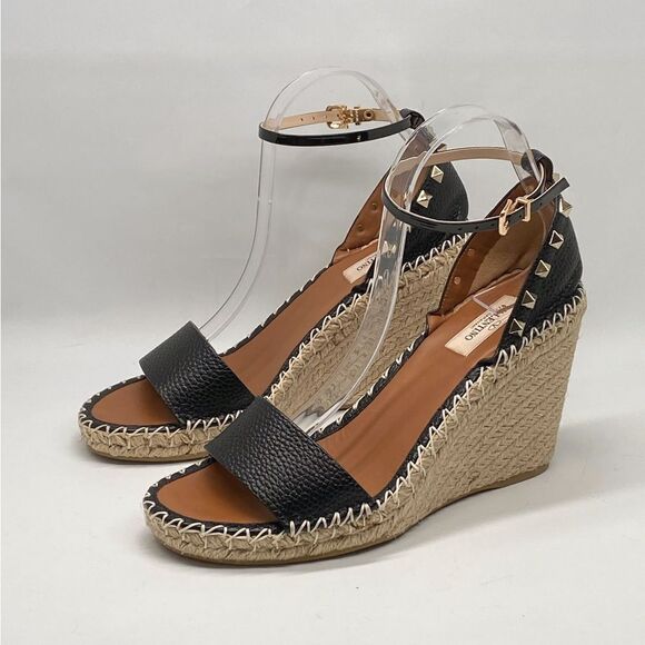 Valentino Garavani Double Rockstud Grainy Calfskin Wedges 105MM size 40 - Picture 5 of 14